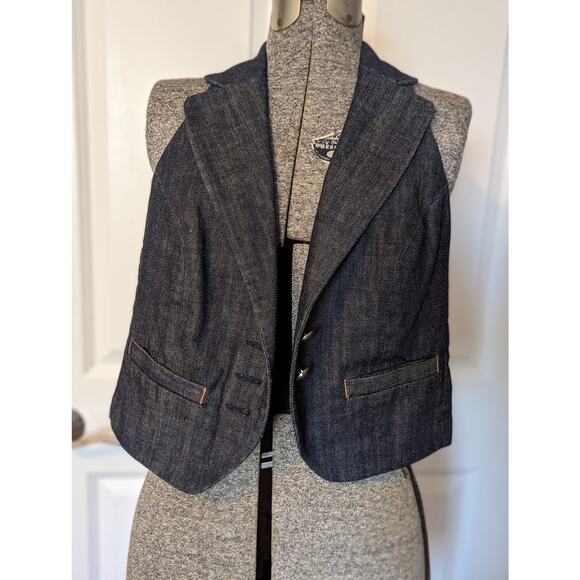 FILLMORE denim vest w pinstriped back/buckle.  Size Medium. Vintage - Picture 9 of 16